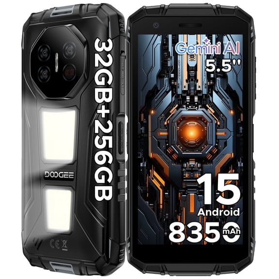 DOOGEE Fire 3 Max Rugged Smartphone Unlocked, Android 15 Rugged Phone, 32GB+256GB/2TB, 5.5" HD Display, 8350mAh Battery Rugged Cell Phone, 48MP+20MP Night Vision, 2 Camping Lights, IP68/IP69K/GPS