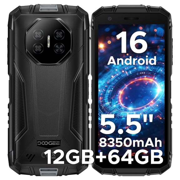 DOOGEE Fire 3 Rugged Phone Unlocked Android 16 ,8350mAh Battery,12GB+64GB/2TB,Octa Core Rugged Smartphone,5.5" IPS HD+ Display,13MP+8MP,IP68 Waterproof Cell Phone,Face Unlock,NFC/T-Mobile, Gray