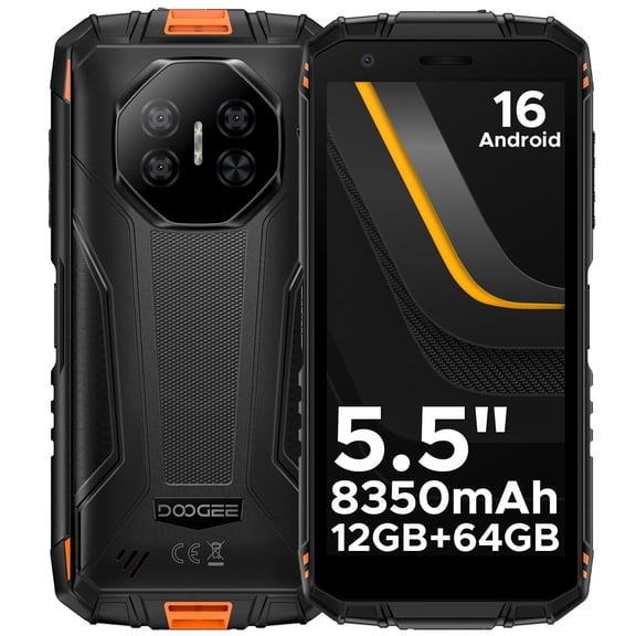 DOOGEE Fire 3 Android 16 Rugged Phone Unlocked,8350mAh Battery,12GB+64GB/2TB,Octa Core Rugged Smartphone,5.5" IPS HD+ Display,13MP+8MP,IP68 Waterproof Cell Phone,Face Unlock,NFC/T-Mobile