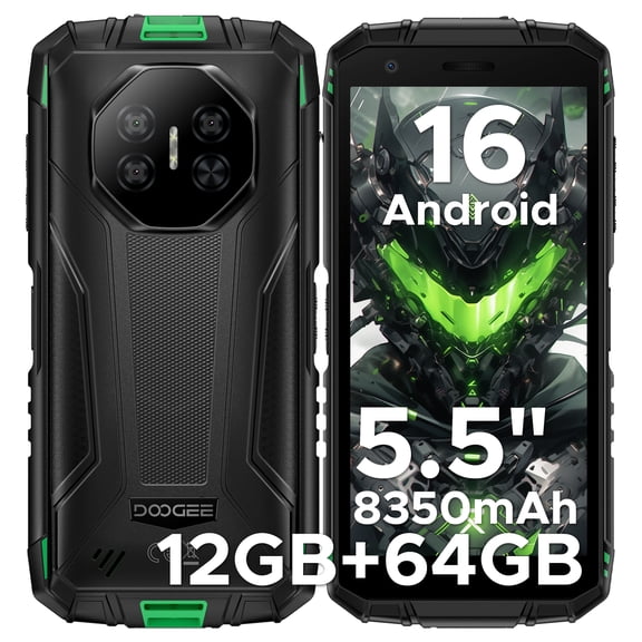 DOOGEE Fire 3 Android 16 Rugged Phone Unlocked,8350mAh Battery,12GB+64GB/2TB,Octa Core Rugged Smartphone,5.5" IPS HD+ Display,13MP+8MP,IP68 Waterproof Cell Phone,Face Unlock,NFC/T-Mobile