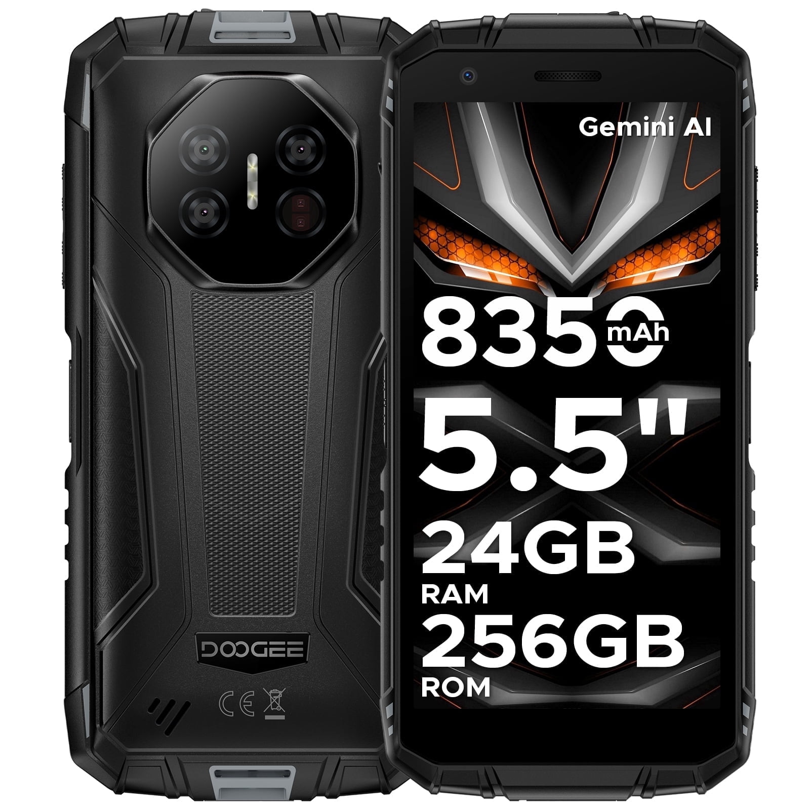 DOOGEE Fire 3 Ultra Rugged Smartphone, 8350mAh, Android 15 Mini Rugged Phone With Gemini AI, 5.5" HD+, Octa Core, 24GB+256GB Mobile Phone, 20MP Night Vision Camera, NFC, IP68/IP69K