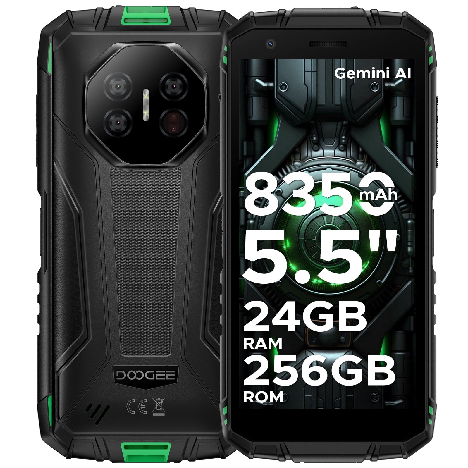 DOOGEE Fire 3 Ultra Rugged Smartphone, 8350mAh, Android 15 Mini Rugged Phone With Gemini AI, 5.5" HD+, Octa Core, 24GB+256GB Mobile Phone, 20MP Night Vision Camera, NFC, IP68/IP69K