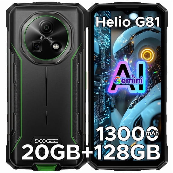 DOOGEE Fire 5 Pro Rugged Phone,13000mAh Battery,Helio G81 Octa Core,Android 15 with Gemini AI,20GB+128GB/2TB,6.6" HD+90Hz Rugged Smartphone,13MP+8MP,IP68 Waterproof Phone,NFC/OTG/Triple Card Slot