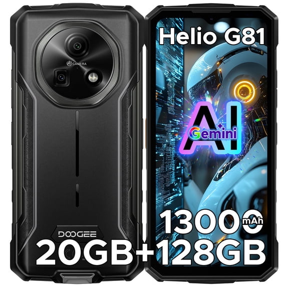 DOOGEE Fire 5 Pro Rugged Phone,13000mAh Battery,Helio G81 Octa Core,Android 15 with Gemini AI,20GB+128GB/2TB,6.6" HD+90Hz Rugged Smartphone,13MP+8MP,IP68 Waterproof Phone,NFC/OTG/Triple Card Slot