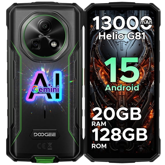 DOOGEE Fire 5 Pro Rugged Phone, Android 15 with Triple Card Slot & Gemini AI, 13000mAh Battery, Octa Core, 20GB+128GB/2TB, 6.6" HD+90Hz, IP68 Waterproof, NFC/OTG