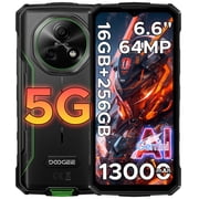DOOGEE Fire 7 AI 5G Rugged Phone Unlocked,13000mAh/18W,16GB+256GB/2TB Rugged Smartphone,6.6HD+ 90Hz Gaming Phone,64MP+16MP,IP68/IP69K,Nfc/Otg/Face ID
