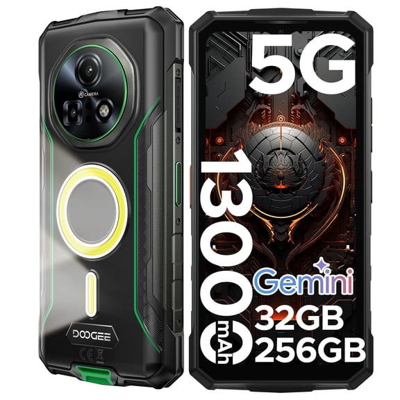 DOOGEE Fire 7 Pro 5G Rugged Phone, POC Intercom, 32GB RAM+256GB Storage, 13000mAh Battery, 64MP Camera+Night Vision, IP68/IP69K Waterproof, NFC
