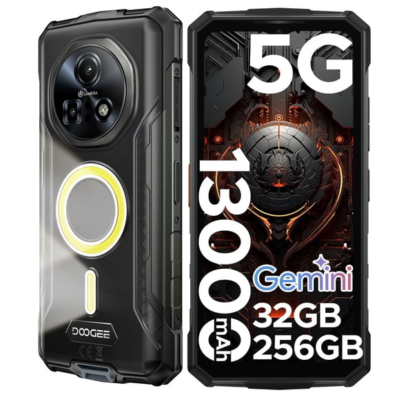 DOOGEE Fire 7 Pro 5G Rugged Phone, POC Intercom, 32GB RAM+256GB Storage, 13000mAh Battery, 64MP Camera+Night Vision, IP68/IP69K Waterproof, NFC