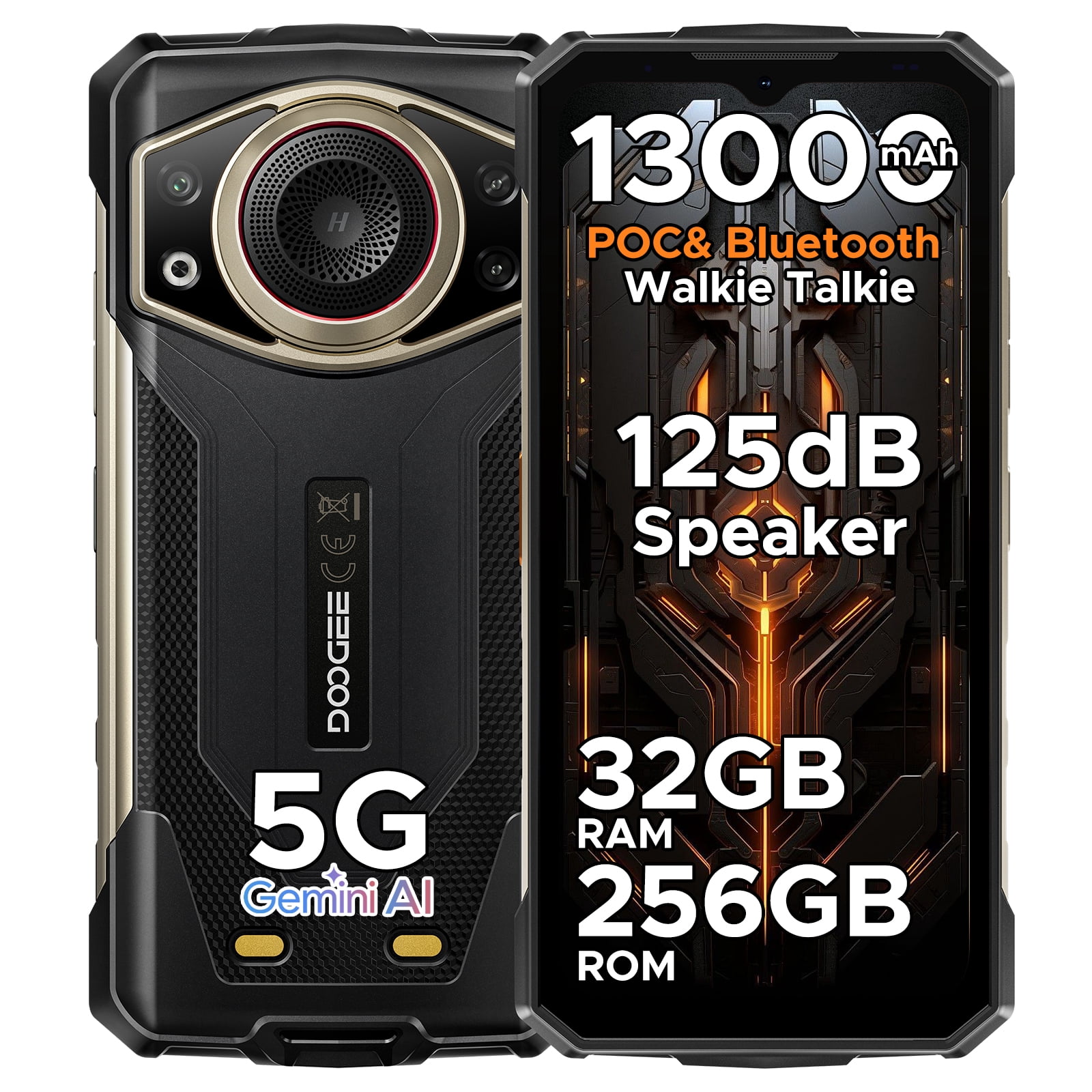 DOOGEE Fire 7 Ultra 5G Rugged phone Unlock,13000mAh Battery/33W Fast Charge,32GB+256GB(2TB TF),6.6"HD+90Hz,IP68/IP69K,125dB Speaker,Nfc,Dual Sim