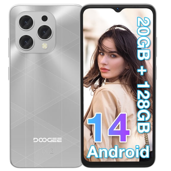 DOOGEE N55 Plus Android 14 Cell Phone Unlocked,20GB+128GB/TF 1TB,5150mAh Battery Octa-Core Unlocked Phone,6.56"+90Hz Display, Dual Camera/Dual SIM 4G Smartphones with Face ID & OTG