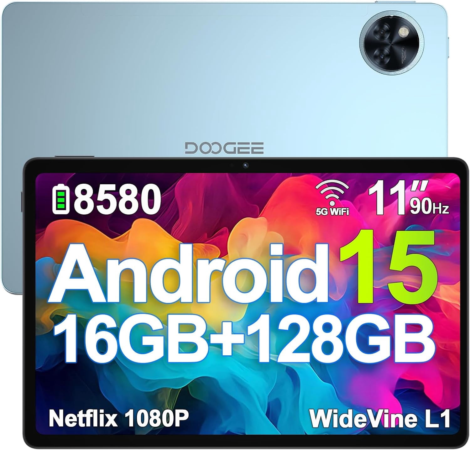 DOOGEE U11 Android 15 Tablets, 11 Inch Tablet with Gemini AI, 16GB+128GB/2TB, 8580mAh, Unisoc T7200, 5G WiFi Android Tablets | Widevine L1 | Bluetooth 5.0 | 13MP+6MP | GPS | OTG - Blue