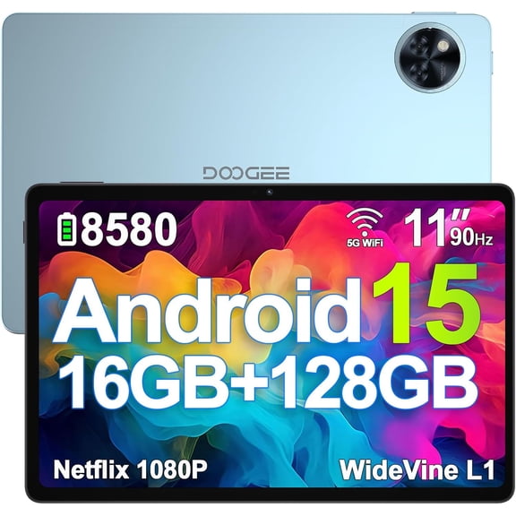 DOOGEE U11 Android 15 Tablets, 11 Inch Tablet with Gemini AI, 16GB+128GB/2TB, 8580mAh, Unisoc T7200, 5G WiFi Android Tablets | Widevine L1 | Bluetooth 5.0 | 13MP+6MP | GPS | OTG - Blue