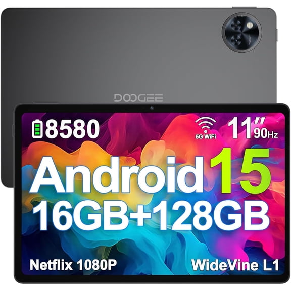 DOOGEE U11 Android 15 Tablets, 11 Inch Tablet with Gemini AI, 16GB+128GB/2TB, 8580mAh, Unisoc T7200, 5G WiFi Android Tablets | Widevine L1 | Bluetooth 5.0 | 13MP+6MP | GPS | OTG - Black