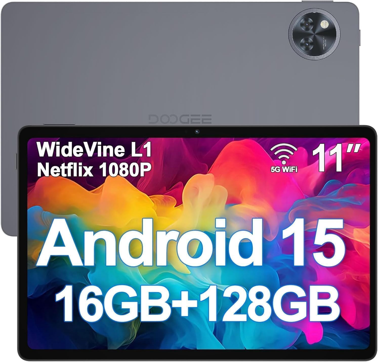 DOOGEE U11 Android 15 Tablets, 11 Inch Tablet with Gemini AI, 16GB+128GB/2TB, 8580mAh, Unisoc T7200, 5G WiFi Android Tablets | Widevine L1 | Bluetooth 5.0 | 13MP+6MP | GPS | OTG - Gray