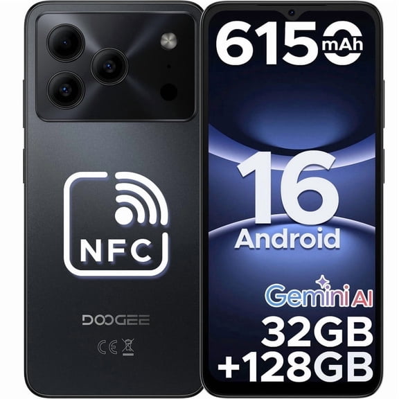 DOOGEE Note 56 Pro Android 16 Phone,32GB+128GB/2TB Unlock Android Phones,6150mAh Battery Gemimi AI,6.56"HD+90Hz IPS,Dual Camera/Nfc/Otg/Face ID