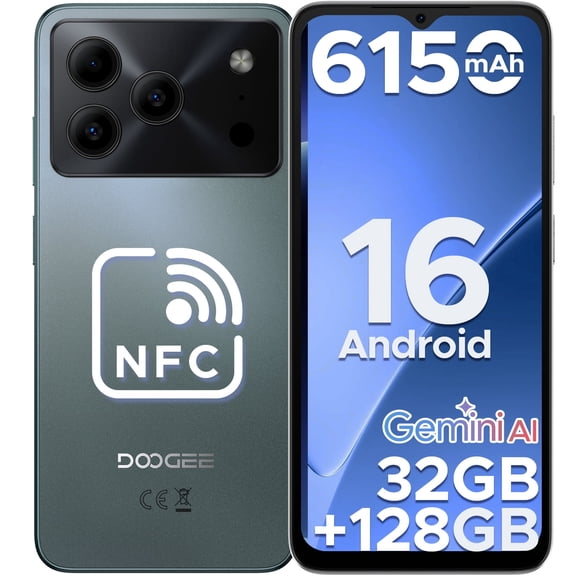 DOOGEE Note 56 Pro Android 16 Phone with Gemimi AI,32GB+128GB/2TB Unlocked Android Phones,6150mAh Battery,6.56''HD+90Hz IPS,Dual SIM Octa Core Cell Phone,Dual Camera/8.45mm Ultra-Slim/NFC/OTG/Face ID