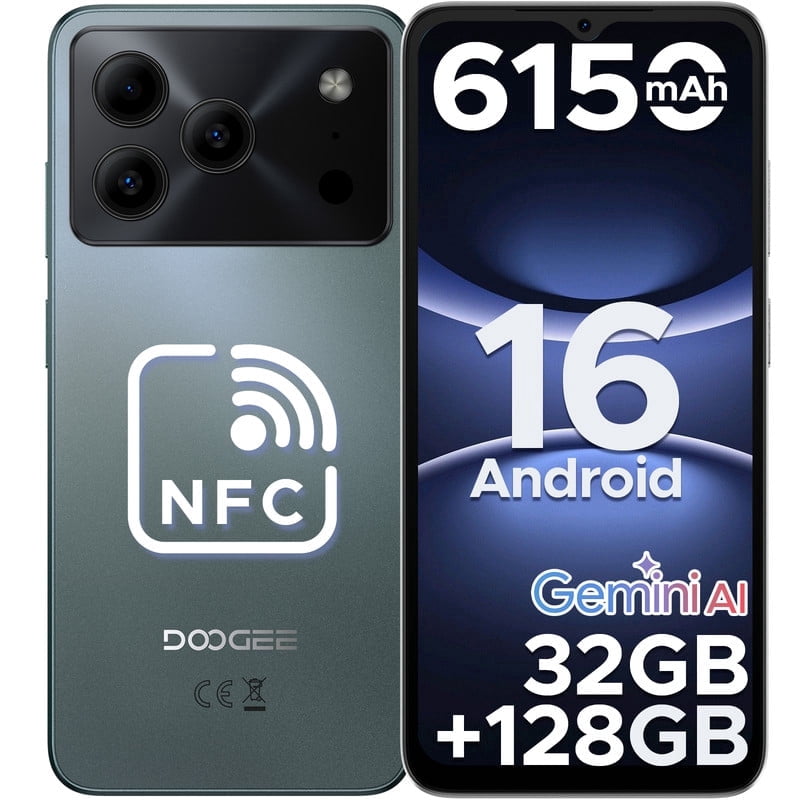 DOOGEE Note 56 Pro Android 16 Phone with Gemimi AI,32GB+128GB/2TB Unlocked Android Phones,6150mAh Battery,6.56''HD+90Hz IPS,Dual SIM Octa Core Cell Phone,Dual Camera/8.45mm Ultra-Slim/NFC/OTG/Face ID