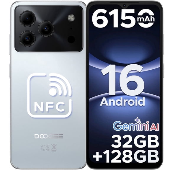 DOOGEE Note 56 Pro Android 16 Phone,32GB+128GB/2TB Unlock Android Phones,6150mAh Battery Gemimi AI,6.56"HD+90Hz IPS,Dual Camera/Nfc/Otg/Face ID