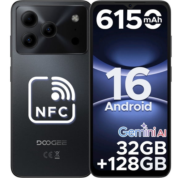 DOOGEE Note 56 Pro Android 16 Phone with Gemimi AI,32GB+128GB/2TB Unlocked Android Phones,6150mAh Battery,6.56''HD+90Hz IPS,Dual SIM Octa Core Cell Phone,Dual Camera/8.45mm Ultra-Slim/NFC/OTG/Face ID