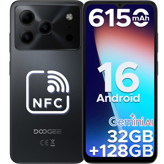 DOOGEE Note 56 Pro Android 16 Unlocked Phone with Gemimi AI,32GB+128GB/2TB Cell Phone,6150mAh Battery,6.56''HD+90Hz IPS,Dual SIM Octa Core Smartphone,Dual Camera/8.45mm Ultra-Slim/NFC/OTG/Face ID