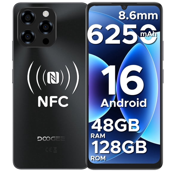 DOOGEE Android 16 Unlocked Phones,48GB+128GB/2TB Expand Cell Phone,6.75"HD+90Hz Dispaly,6250mah Battery,4G Dual Sim Unlocked Smartphone,Nfc/Otg/Face Unlock