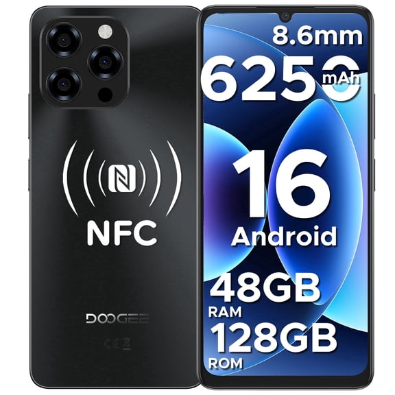 DOOGEE Android 16 Unlocked Phones,48GB+128GB/2TB Expand Cell Phone,6.75"HD+90Hz Dispaly,6250mah Battery,4G Dual Sim Unlocked Smartphone,Nfc/Otg/Face Unlock