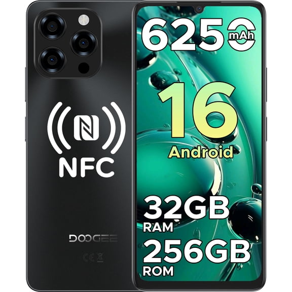 DOOGEE Note 58 Pro Android 16 Unlocked Cell Phone,32GB+256GB/2TB,6.75" HD+ 90Hz Android Phone,6250mAh Battery,16MP+8MP,4G Dual SIM Smartphone,Octa Core/Widevine L1/ GPS/NFC/Fingerprint/Face Unlock