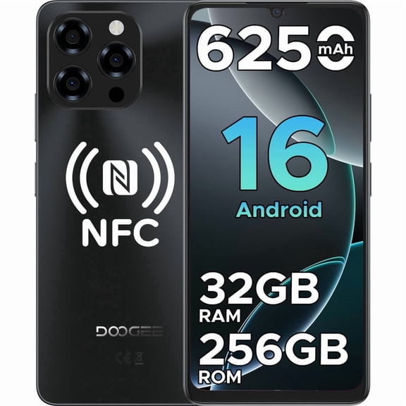 DOOGEE Note 58 Pro Android 16 Unlocked Phone,32GB+256GB/2TB,6.75" HD+ 90Hz Android Cell Phone,6250mAh Battery,16MP+8MP,4G Dual SIM Smartphone,Octa Core/Widevine L1/ GPS/NFC/Fingerprint/Face Unlock