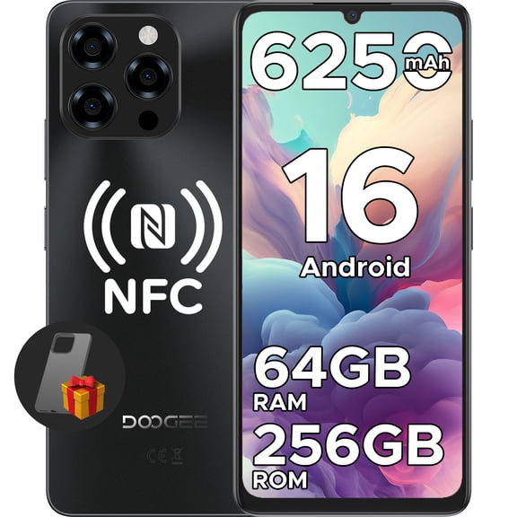 DOOGEE Note 58 Pro Unlocked Phone Android 16, 64GB+256GB/2TB Smartphone Octa Core 6.75" HD+ 90Hz Mobile Phone, 6250mAh Battery, 16MP+8MP, Dual SIM 4G/ GPS/NFC/Fingerprint/Face Unlock, Black