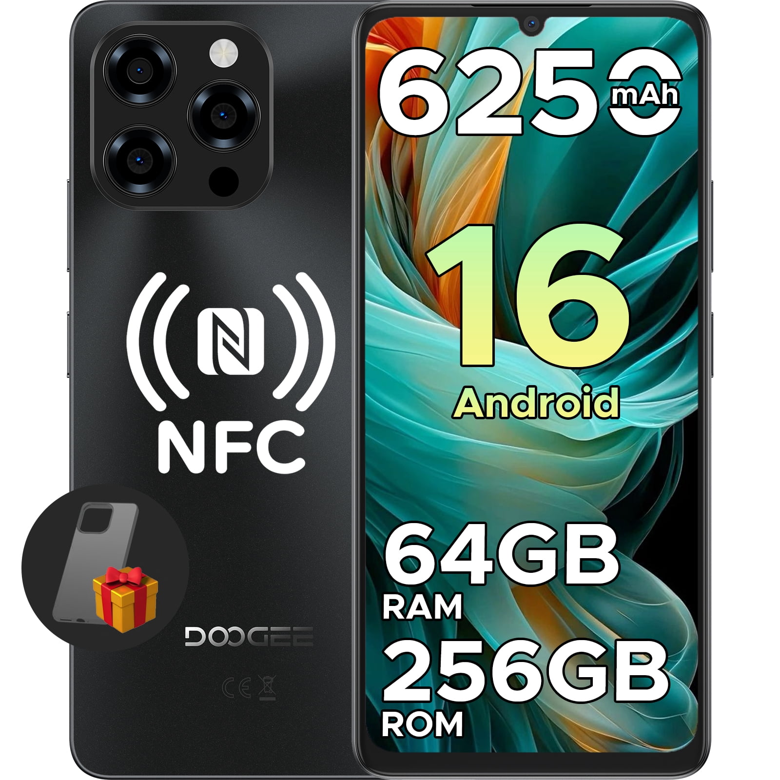 DOOGEE Note 58 Pro Unlocked Phone Android 16, 64GB+256GB/2TB Smartphone Octa Core 6.75" HD+ 90Hz Mobile Phone, 6250mAh Battery, 16MP+8MP, Dual SIM 4G/ GPS/NFC/Fingerprint/Face Unlock, Black