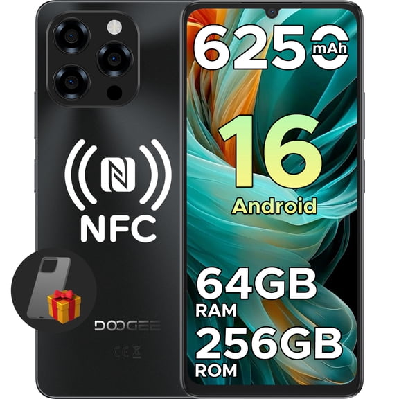 DOOGEE Note 58 Pro Unlocked Phone Android 16, 64GB+256GB/2TB Smartphone Octa Core 6.75" HD+ 90Hz Mobile Phone, 6250mAh Battery, 16MP+8MP, Dual SIM 4G/ GPS/NFC/Fingerprint/Face Unlock, Black