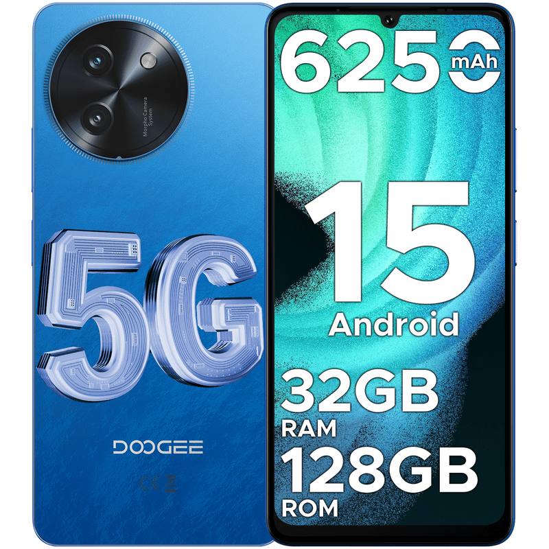 DOOGEE Note 59 5G Unlocked Cell Phone,Android 15 Phone,32GB+128GB/2TB Expand Android Phone with 6.75"HD+120Hz,5G Dual SIM Smartphone,6250mAh Battery,16MP+8MP,Octa Core/Widevine L1/ GPS