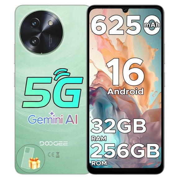 DOOGEE Note 59 Pro 5G Android 16 Unlocked Phone,32GB+256GB /TF 2TB Cell Phone,6.75" HD+120Hz,6250mAh Battery,16MP+8MP,5G Dual SIM Android Phone,Octa Core/Face & Fingerprint Unlock/Widevine L1/NFC/GPS