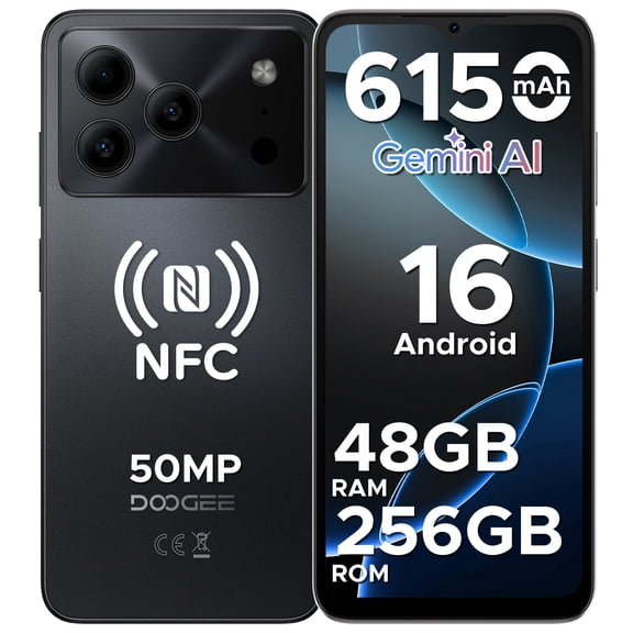 DOOGEE Note 56 Plus Unlocked Android 16 Cell Phone, 4G Dual SIM Smartphone with Gemini AI, Up to 48GB RAM, 256GB Storage, 6.56" HD+ 90Hz Display, 6150mAh Battery, NFC