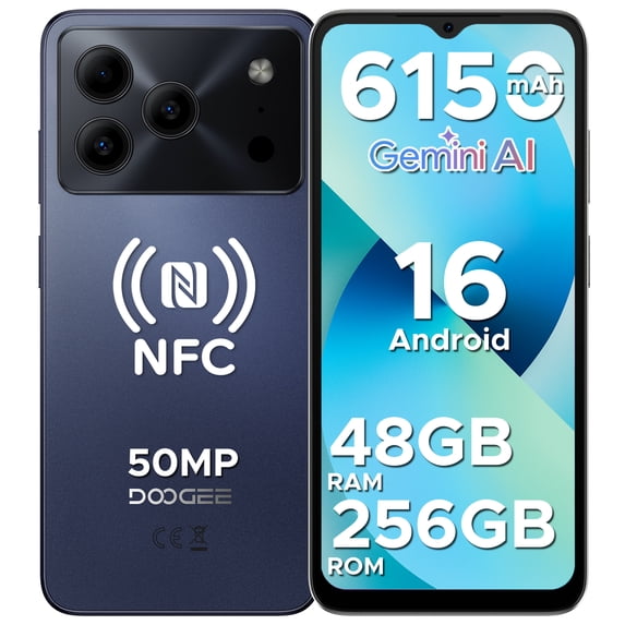 DOOGEE Note56 Plus Unlocked Android 16 Cell Phone, 48GB + 256GB/2TB TF Expand, 6.56" HD+ 90Hz Display, 6150mAh Battery, 50MP+8MP AI Camera, NFC/OTG/Side Fingerprint, 4G Dual SIM Unlocked Smartphone