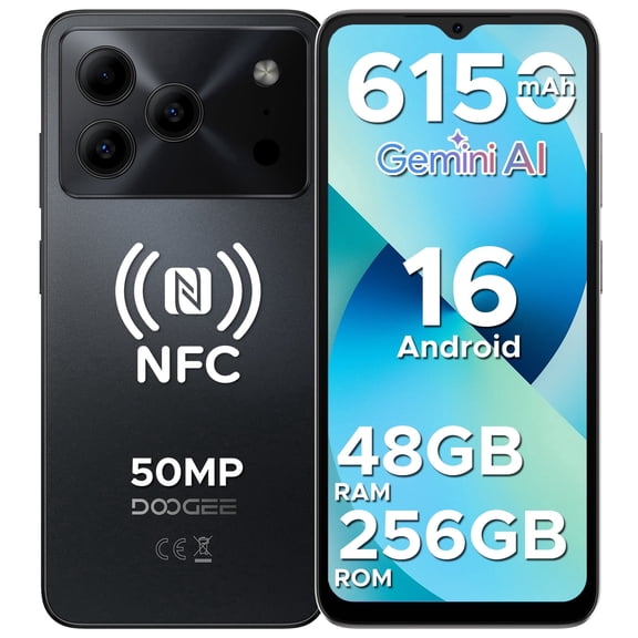 DOOGEE Note 56 Plus Android 16 Unlocked Cell Phone, 4G Dual SIM, 48GB + 256GB/2TB TF Expand, 6.56" HD+ 90Hz Display, 6150mAh Battery, 50MP+8MP AI Camera, NFC/OTG/Side Fingerprint