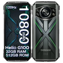 DOOGEE S Cyber Pro Rugged Phone, 10800mAh Android 14 Rugged Smartphone, 32GB 512GB, Helio G100 Octa Core Gaming Phones, 6.6" FHD 120Hz IPS Waterdrop Screen, 4G Dual SIM Mobile Phone, Green