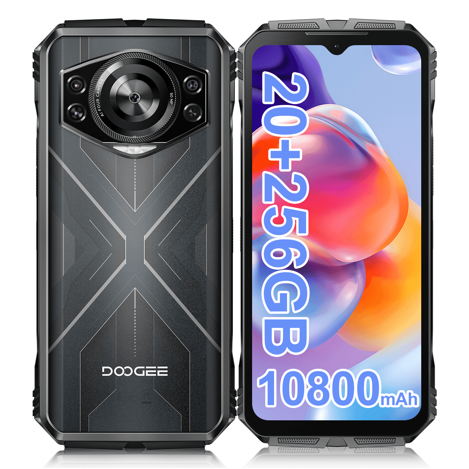 DOOGEE S Cyber Rugged Smartphone Android 14, 10800mAh Battery Rugged Phone, 20GB RAM + 256 ROM, 6.58" FHD+IPS Waterdrop Screen, 50MP AI Camera/Dual SIM Unlocked/Octa Core/OTG/GPS, Silver
