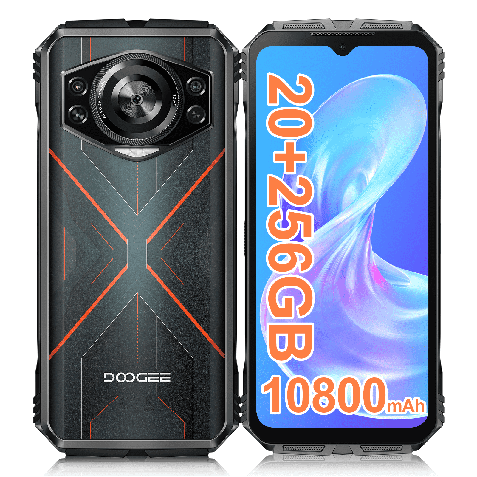 DOOGEE S Cyber Rugged Smartphone Android 14, 10800mAh Battery Rugged Phone, 20GB RAM + 256 ROM Outdoor Waterproof Unlocked Phone, 6.58" FHD+IPS Waterdrop Screen, 50MP AI Camera/Dual SIM/OTG/GPS,Red