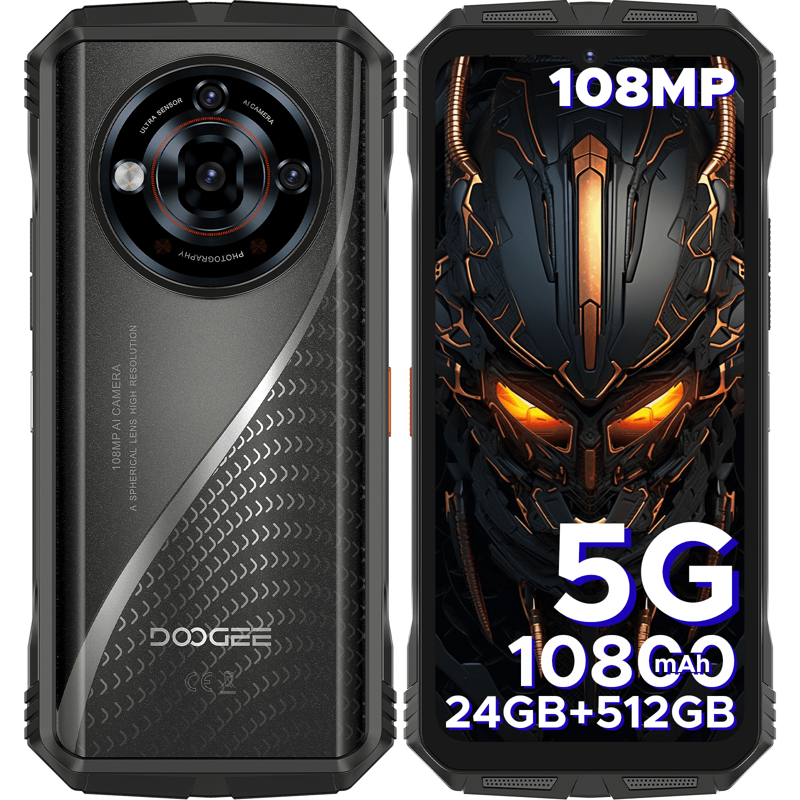 DOOGEE S118 Pro (2025) Rugged Smartphone 5G,10800mAh(33W) 24GB+512GB/2TB Rugged Phone,DDR5,108MP+20MP Night Vision,6.6''FHD+120Hz Rugged Unlocked Cell Phone,Dual SIM/Dual Unlock/NFC/GPS/OTG/WiFi 6