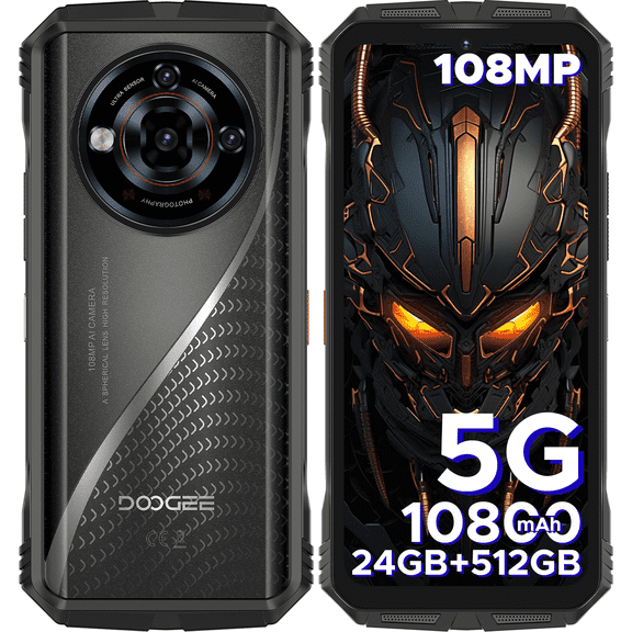DOOGEE S118 Pro Rugged Smartphone 5G,10800mAh(33W) 24GB+512GB/2TB Rugged Phone,DDR5,108MP+20MP Night Vision,6.6''FHD+120Hz Rugged Unlocked Cell Phone,Dual SIM/Dual Unlock/NFC/GPS/OTG/WiFi 6