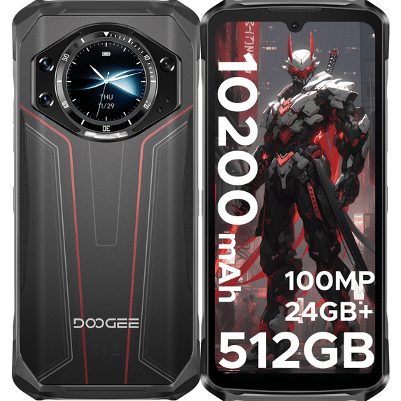 DOOGEE S119 (2025) Rugged Phone Unlocked, 24GB+512GB/TF 2TB Android 14 Rugged Smartphone with 1.32" Rear Screen,10200mAh Battery/33W,6.72" FHD+,100MP+20MP Night Vision,NFC/Dual Unlock/3 Card Slot/OTG