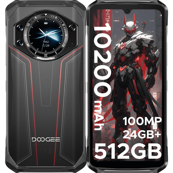 DOOGEE S119 (2025) Rugged Phone Unlocked, 24GB+512GB/TF 2TB Android 14 Rugged Smartphone with 1.32" Rear Screen,10200mAh Battery/33W,6.72" FHD+,100MP+20MP Night Vision,NFC/Dual Unlock/3 Card Slot/OTG