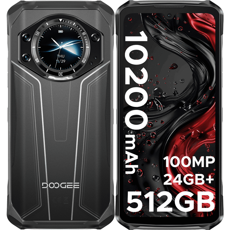DOOGEE S119 Rugged Phone Unlocked,24GB+512GB/TF 2TB Android 14 Rugged Smartphone with 1.32" Rear Screen,10200mAh Battery/33W,6.72" FHD+,100MP+20MP Night Vision,NFC/Dual Unlock/3 Card Slot/OTG