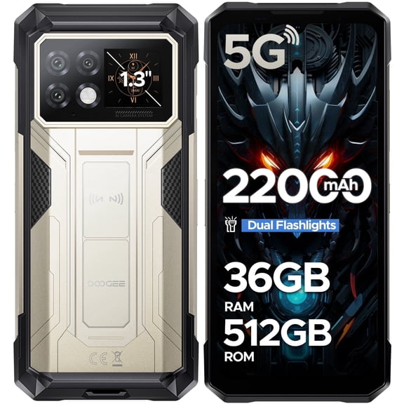 DOOGEE S200 Max 5G Rugged Phone Unlocked, Rugged Smartphone with 1.3" Rear Screen,22000mAh/66W,36GB+512GB/TF 2TB,108MP+20MP Night Vision Camera,6.72" FHD+/120Hz,Dual Unlock/NFC/5G Dual SIM Android 15