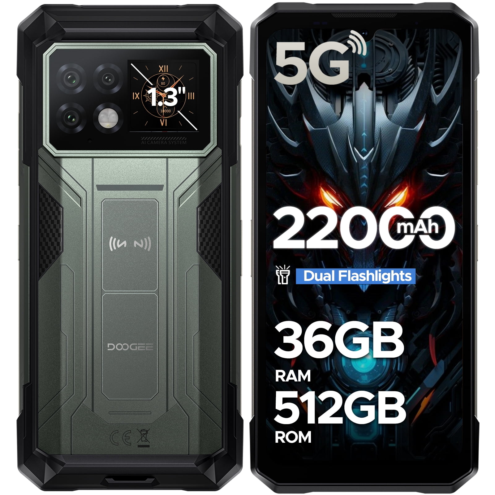 DOOGEE S200 Max 5G Rugged Phone Unlocked, Rugged Smartphone with 1.3" Rear Screen,22000mAh/66W,36GB+512GB/TF 2TB,108MP+20MP Night Vision Camera,6.72" FHD+/120Hz,Dual Unlock/NFC/5G Dual SIM Android 15