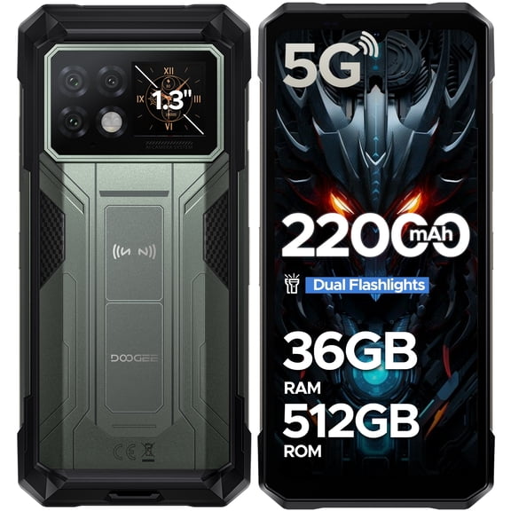 DOOGEE S200 Max 5G Rugged Phone Unlocked, Rugged Smartphone with 1.3" Rear Screen,22000mAh/66W,36GB+512GB/TF 2TB,108MP+20MP Night Vision Camera,6.72" FHD+/120Hz,Dual Unlock/NFC/5G Dual SIM Android 15