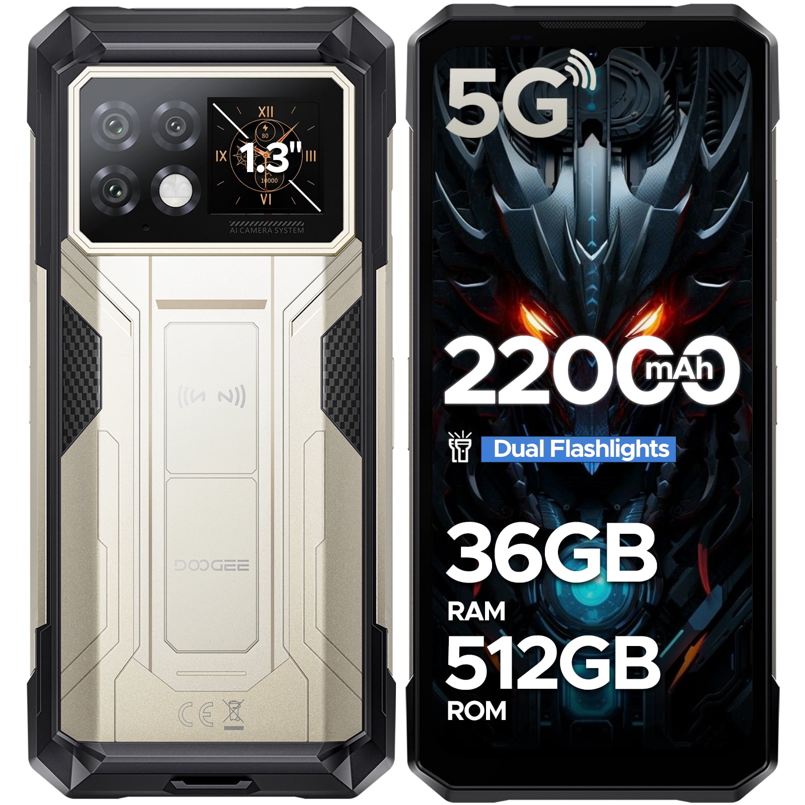 DOOGEE S200 Max 5G Rugged Phone Unlocked, Rugged Smartphone with 1.3" Rear Screen,22000mAh/66W,36GB+512GB/TF 2TB,108MP+20MP Night Vision Camera,6.72" FHD+/120Hz,Dual Unlock/NFC/5G Dual SIM Android 15