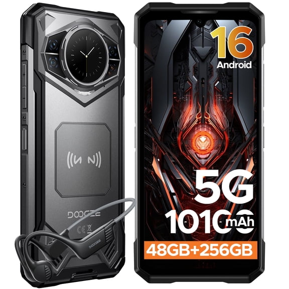 DOOGEE S200 Rugged Phone Unlocked with BoneBeat Run Earphones, 5G, Android 16, 48GB+256GB/2TB, 10100mAh, 6.72"FHD + 120 Hz Display with 1.32" Rear Screen, IP68/IP69K/NFC/Fingerprint/GPS