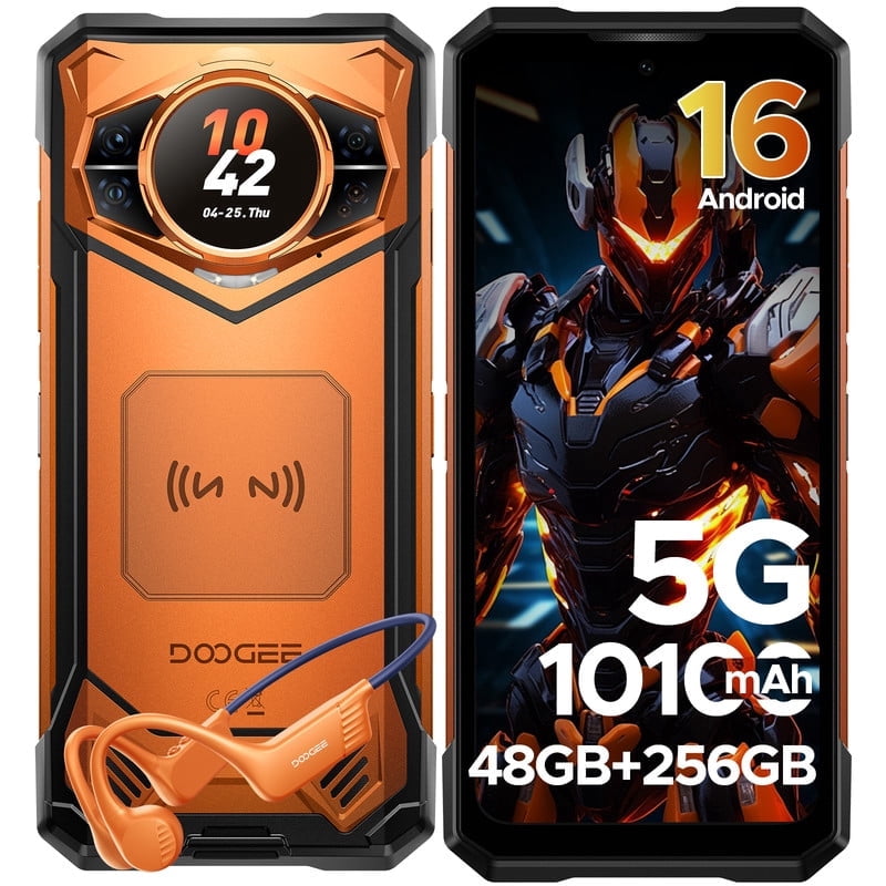 DOOGEE S200 Rugged Phone 5G Unlocked, 48GB+256GB/2TB Android 16 Rugged Smartphone, 10100mAh, 6.72"FHD + 120 Hz Display with 1.32" Rear Screen, 100MP+20MP Night Vision, IP68/IP69K/NFC/Fingerprint/GPS
